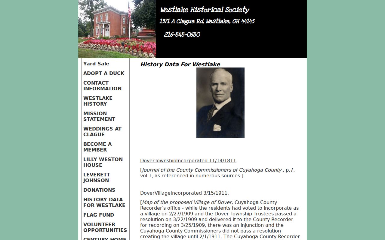 Westlake city directory Dover history chronology source