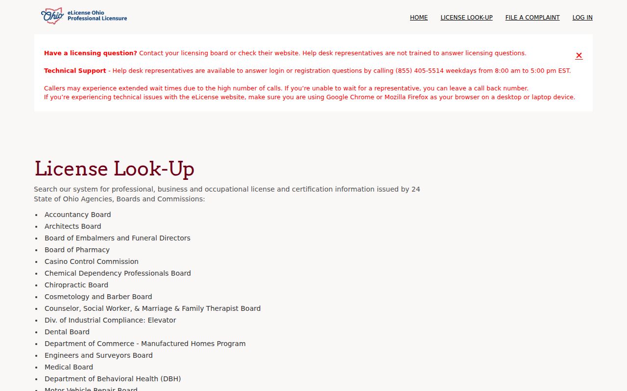 Westlake resident lookup through Ohio eLicense verification